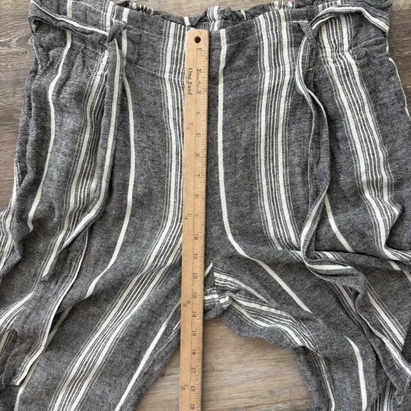 Happily Grey Linen Blend Striped Wide Leg Pants XL Paperbag Waist Belted Casual - Picture 7 of 14